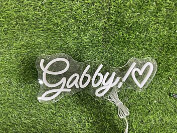 Brighten Up Your Wedding and Bar Ambiance with the Gabby With Heart Pink LED Neon Sign.