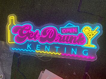 Elevate your bar or party ambiance with the vibrant Get Drunk Kenting Open Neon Sign.