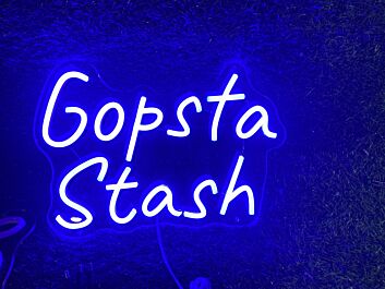 Brighten Up Your Space: Gopsta Stash Blue LED Neon Sign for Bars, Parties, and Home Decor Ambiance.