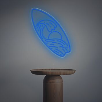 Bring the Beach Vibe to Your Bar, Office, or Home Decor with the Surfboard With Sun And Wave LED Neon Sign.