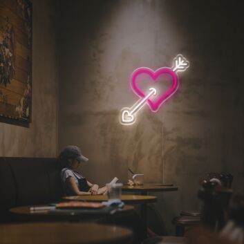Brighten Your Love Story: Arrow Through The Heart LED Neon Sign for Romantic Dinners, Engagements, and Wedding Celebrations