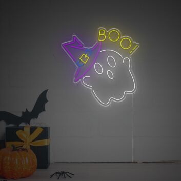 Add a Spooky Touch to Your Home, Office, or Halloween Bash with the Boo With Ghost LED Neon Sign.
