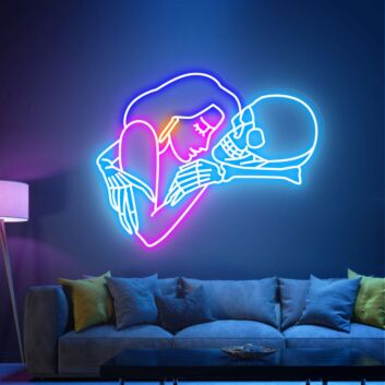 Bring Romance to the Macabre - Affectionate Girl Loves Skull Neon Sign, Perfect for Bars, Gothic Weddings, and Edgy Home Décor.