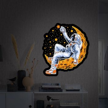 Elevate Your Space: Astronauts Lying On Moon Space UV Neon Sign - Perfect for Bedrooms, Offices, and Trendy Cafes.