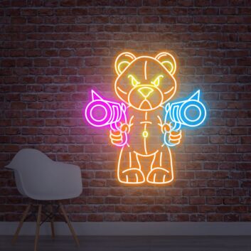 Brighten Your Man Cave, Game Room or Bar with the Bear Neon Signs Violent Bear With Double Guns Neon Sign