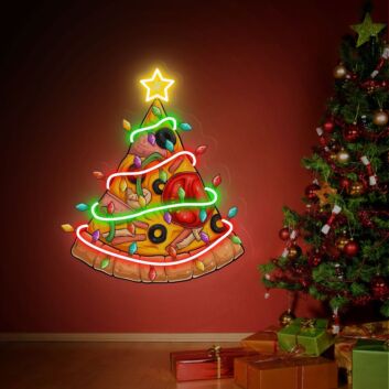 Deck Your Halls and Celebrate Festively with the Christmas Pizza Tree Neon Sign, Perfect for Home Decor, Office Parties, and Unique Christmas Gifts!