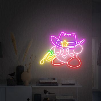 Light Up Your Space in Style: Cowboy Neon Sign Cute Kirby Wall Decor - Perfect for Home, Office, Store, and Themed Events