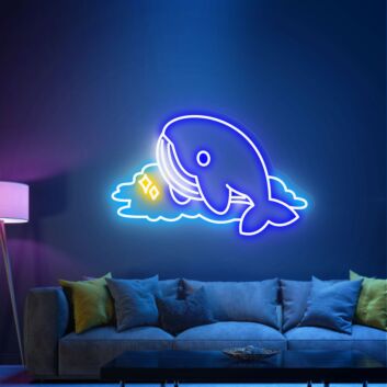 Transform your space into a whimsical wonderland with Cute Whale Neon Sign Whale Flying Sign Wall Decor Art - Perfect for Nurseries, Playrooms, and Enchanting Themed Parties.