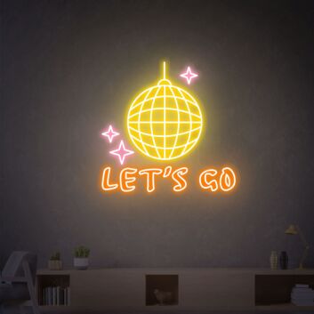 Brighten Up Your Nights: Disco Ball Lets Go Disco Led Neon Sign for Lively Home, Office, Store, and Wedding Celebrations