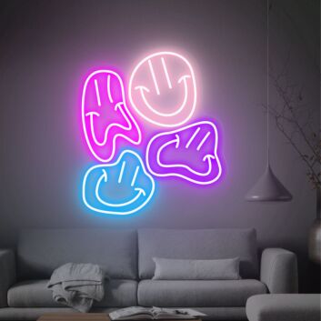 Brighten Your Space: Distorted Smile Face Multi Color Wall Light Art, Perfect for Home Decor, Office Ambiance, and Festive Celebrations