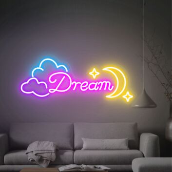 Brighten Your Bedroom, Office, or Party Ambiance with the Dream Cloud and Moon Neon Sign Size and Color Neon Lights Decor for an Enchanting Atmosphere