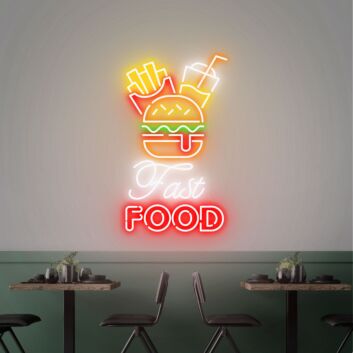 Brighten Your Space: Fast Food Neon Sign Hamburger Cola, Perfect for Kitchen, Diner, Bar, or Food Truck Ambiance.