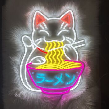Brighten Your Space: Perfect for Home Decor, Stores, and Themed Parties - Fortune Cat Ramen Neon Sign Ramen Japanese Noodles Led Neon Sign