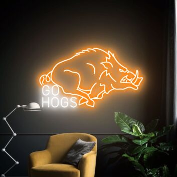 Brighten Your Space: Go Hogs Neon Sign Vintage Led Neon Sign for Boy Room Decor, Perfect for Home Bars, Game Rooms, and Sports Fan Celebrations.