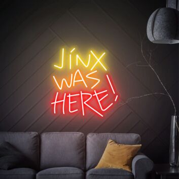 Brighten Your Bar, Game Room, or Child&#039;s Bedroom with Jinx Was Here Arcane LED Neon Sign Cartoon Character for a Magical Ambiance.