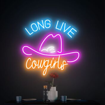 Brighten Up Your Western-Themed Bar or Wedding: Long Live Cowgirls Neon Sign Led Light Cowboy Hat Decoration.