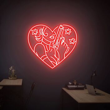 Sex Lady With Gun In Heart Neon Lights: Perfect Ambiance for Gaming Rooms, Bars, and Edgy Home Decor