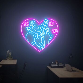 Sex Lady With Gun In Heart Neon Lights: Perfect Ambiance for Gaming Rooms, Bars, and Edgy Home Decor