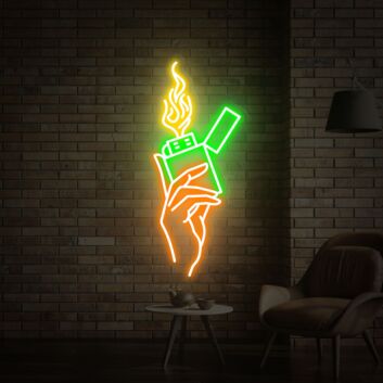 Brighten Up Your Bar, Office, or Living Room with the Smoking Hand With Lighter Neon Sign Wall Decor Gifts.