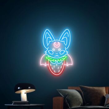 Brighten Your Space with Style: Strawberry Bat Neon Goth Character Neon Sign Anime Led Neon Light - Perfect for Home Decor, Bars, and Themed Parties.