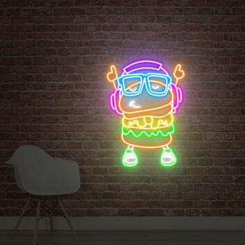 Brighten Up Your Child&#039;s Bedroom or Playroom with The Burger Kid Neon Sign Gift To Children Who Love Music - Perfect for Birthday Celebrations and Musical Themes.