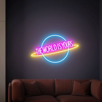 Elevate Your Space with The World Is Yours Neon Sign: Perfect for Bedroom Ambiance, Trendy Office Decor, and Memorable Wedding or Party Highlights.