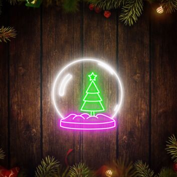 Brighten Your Holiday Celebrations and Events with the Christmas Tree Snow Globe Led Neon Sign for Home, Office, and Party Decor.