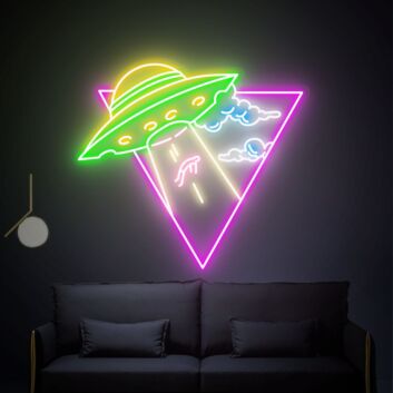 Elevate Your Space: Cool Ufo Kidnapping Man Led Neon Sign for Creative Wall Decor in Home, Office, Bars, and Sci-Fi Themed Parties.