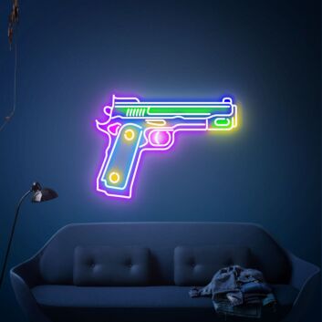 Enhance Your Bedroom, Game Room or Bar Ambiance with Gun Pistol LED Neon Artwork Wall Art