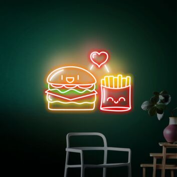 Brighten Your Restaurant, Kitchen, or Bar: Hamburger Fries Led Neon Sign for Iconic Business Logos and Trendy Decor.