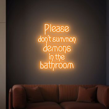 Light Up Your Halloween Festivities and Spooky-Themed Parties with the &quot;Please Don&#039;t Summon Demons In The Bathroom&quot; LED Neon Sign - Perfect for Home Decor, Bars, and Haunted Houses.