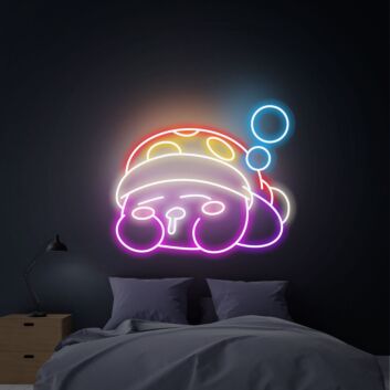 Brighten Your Child&#039;s Bedroom, Gaming Space, or Birthday Bash with Sleepy Kirby LED Neon Sign - The Ultimate Anime Kirby Wall Art and Gift Idea.