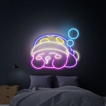 Brighten Your Child's Bedroom, Gaming Space, or Birthday Bash with Sleepy Kirby LED Neon Sign - The Ultimate Anime Kirby Wall Art and Gift Idea.