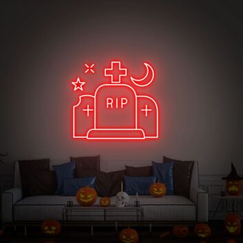 Elevate Your Halloween Celebration: Light Up Your Home, Office, or Spooky Event with the Tombstone Rip Wall Led Neon Sign.