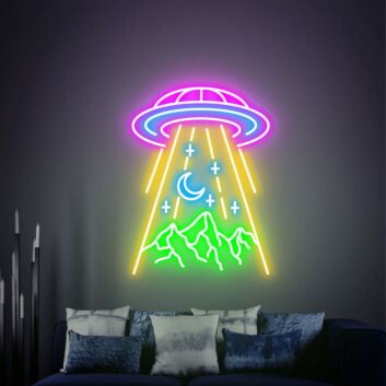Revamp Your Space: Ufo Mountain Led Neon Sign for Creative Home Bedroom, Office, and Bar Wall Decor