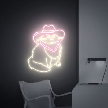 Enhance Your Space with Enchantment: Perfect for Home, Office, or Bar – Western Cowboy Cat Led Neon Sign Cowboy Hat Decor.