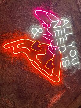 Brighten Your Space with the All I Need Is You And Pizza Led Neon Sign - Perfect for Home Decor, Office Environments, Pizza Places, or Celebratory Events.