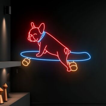 Brighten Up Your Space: Perfect for Room Decor, Bars, and Skate Shops with Bulldog Skateboarding LED Neon Sign Cute Dog Skateboarder LED Signs.