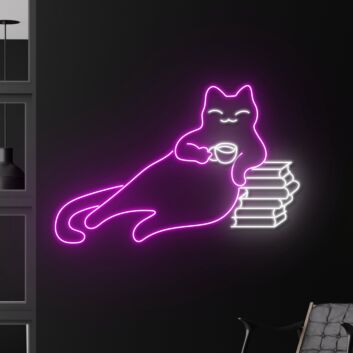 Brighten Your Reading Nook and Add Whimsy to Weddings and Parties with the Cat Book Led Sign Animal Lover Neon Light Cat Book Led Light Bookworm Deco.
