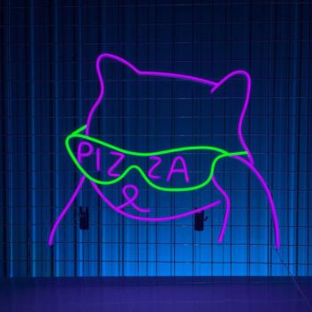 Brighten Up Your Space: Cat Wearing Pizza Glasses Led Neon Sign for Bars, Home Decor, and Trendy Office Settings