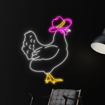 Brighten Up Your Restaurant, Bar or Home with the Whimsical Chicken Cowboy Hat LED Sign - Perfect for Animal Lovers and Neon Light Enthusiasts Alike!