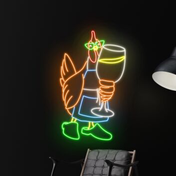 Brighten Your Bar or Restaurant with the Unique Chicken Drinking Champagne Led Neon Sign, Perfect for Home Parties and Wedding Celebrations Too.