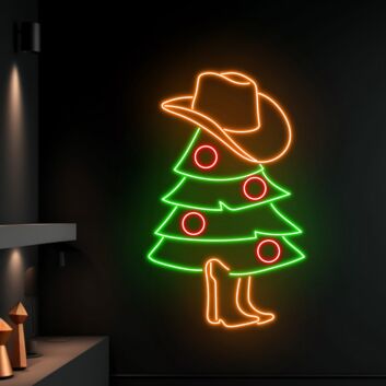 Brighten Your Festive Celebrations and Decor with the Christmas Tree In Hat Boost Cowboy Led Neon Sign - Perfect for Home, Office, and Holiday Parties.
