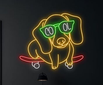 Brighten Up Your Bar or Bedroom with the Cool Dachshund Skateboarding LED Neon Sign - Perfect for Dog Lovers and Skate Enthusiasts