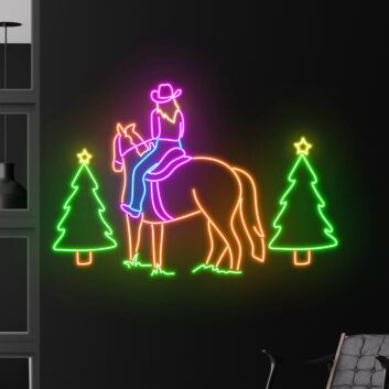 Brighten Up Your Bar, Western-themed Party, or Home Decor with the Cowgirl Riding Horse LED Neon Sign.