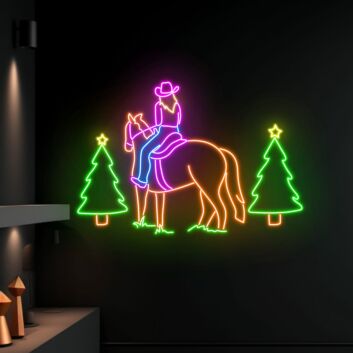 Brighten Up Your Bar, Western-themed Party, or Home Decor with the Cowgirl Riding Horse LED Neon Sign.