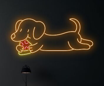 Brighten Your Bar, Kitchen, or Party Room with the Adorable Cute Dachshund Eat Pizza Led Neon Sign Dachshund Sausage Pizza Led Sign