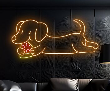Brighten Your Bar, Kitchen, or Party Room with the Adorable Cute Dachshund Eat Pizza Led Neon Sign Dachshund Sausage Pizza Led Sign