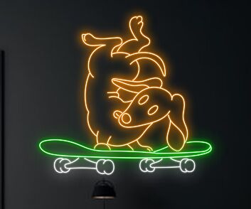 Brighten Your Home, Office, or Party Ambiance with the Cute Dog Skateboarder Led Sign Dachshund Neon Light Room Club Decors.