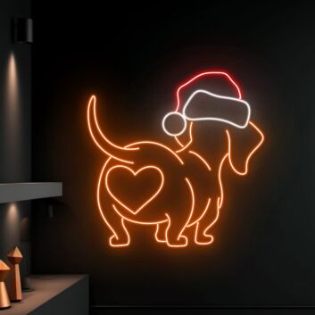 Brighten Up Your Home, Office, or Holiday Party with the Festive Glow of the Dachshund Christmas Hat Led Neon Sign - Perfect for Any Christmas Celebration.